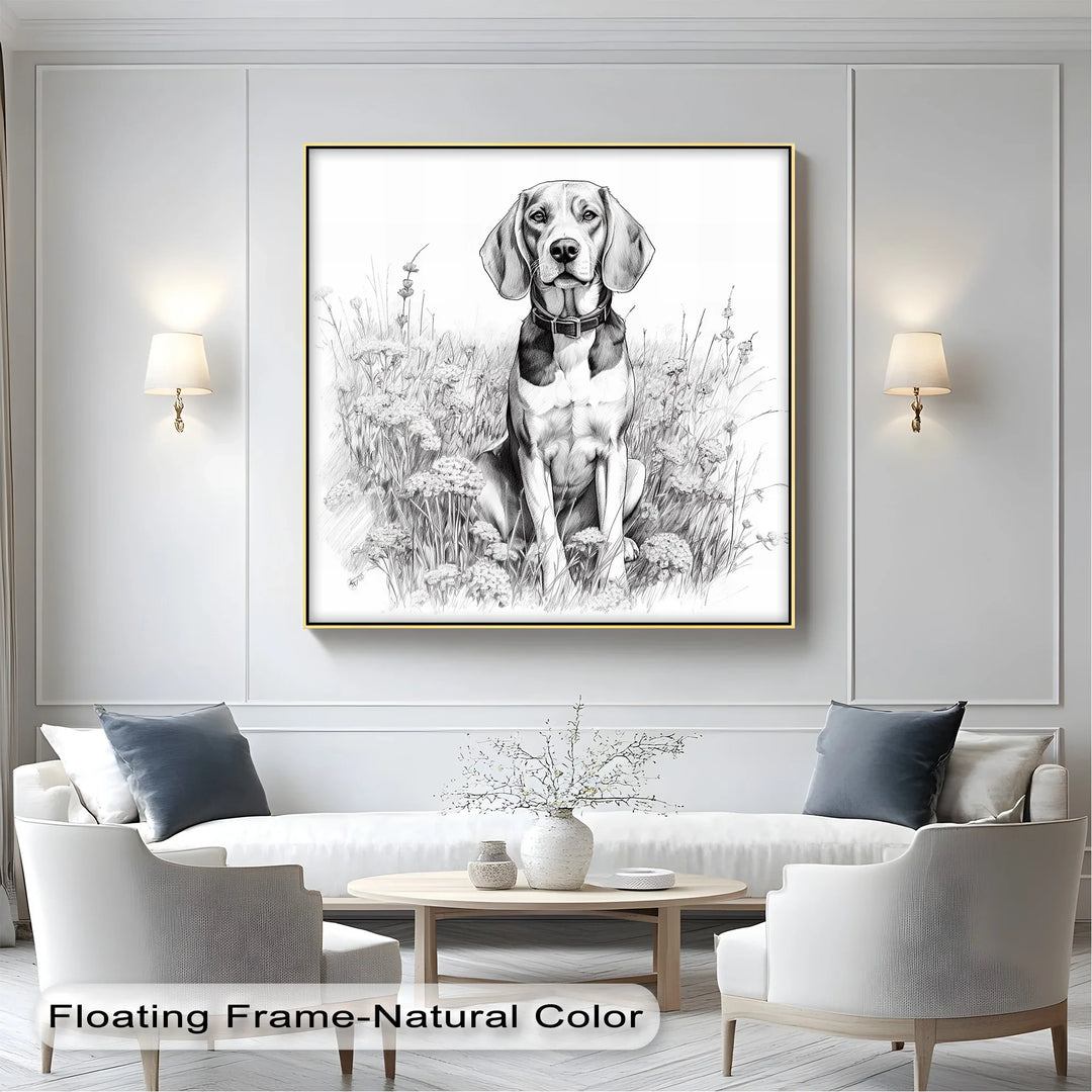 Hound Dog Among Wildflowers Pencil Drawing - Canvas Print - MyPhotoStation