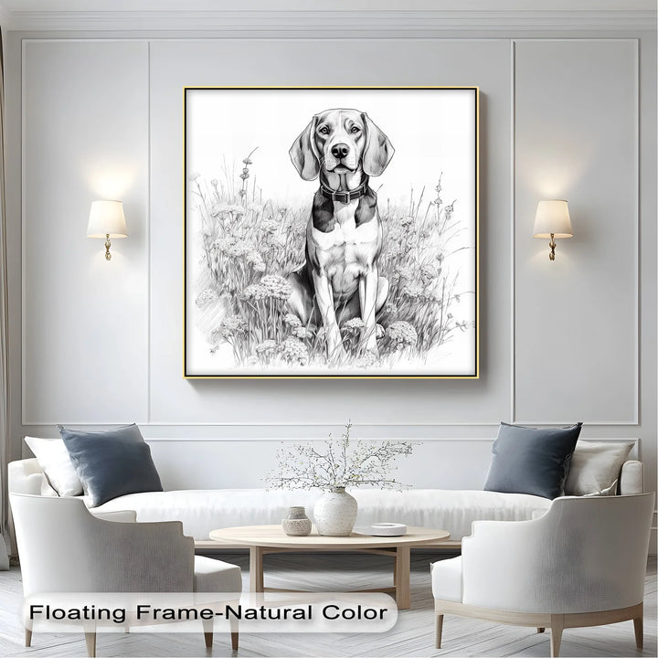 Hound Dog Among Wildflowers Pencil Drawing - Canvas Print - MyPhotoStation