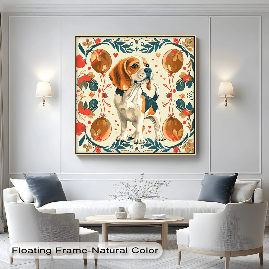 Decorative Dog Illustration with Floral Ornaments - Canvas Print - MyPhotoStation