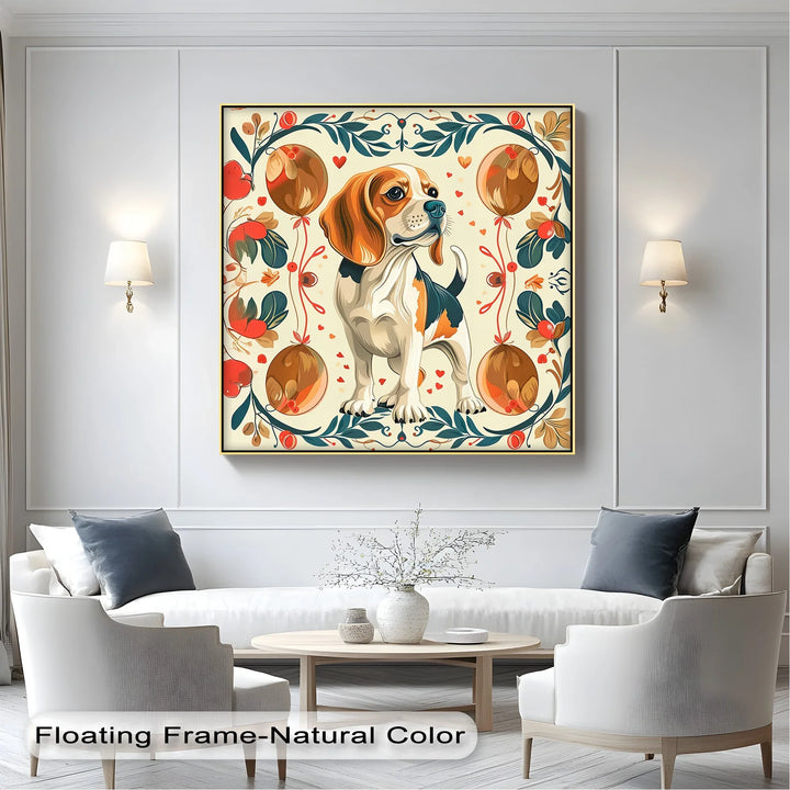 Decorative Dog Illustration with Floral Ornaments - Canvas Print - MyPhotoStation