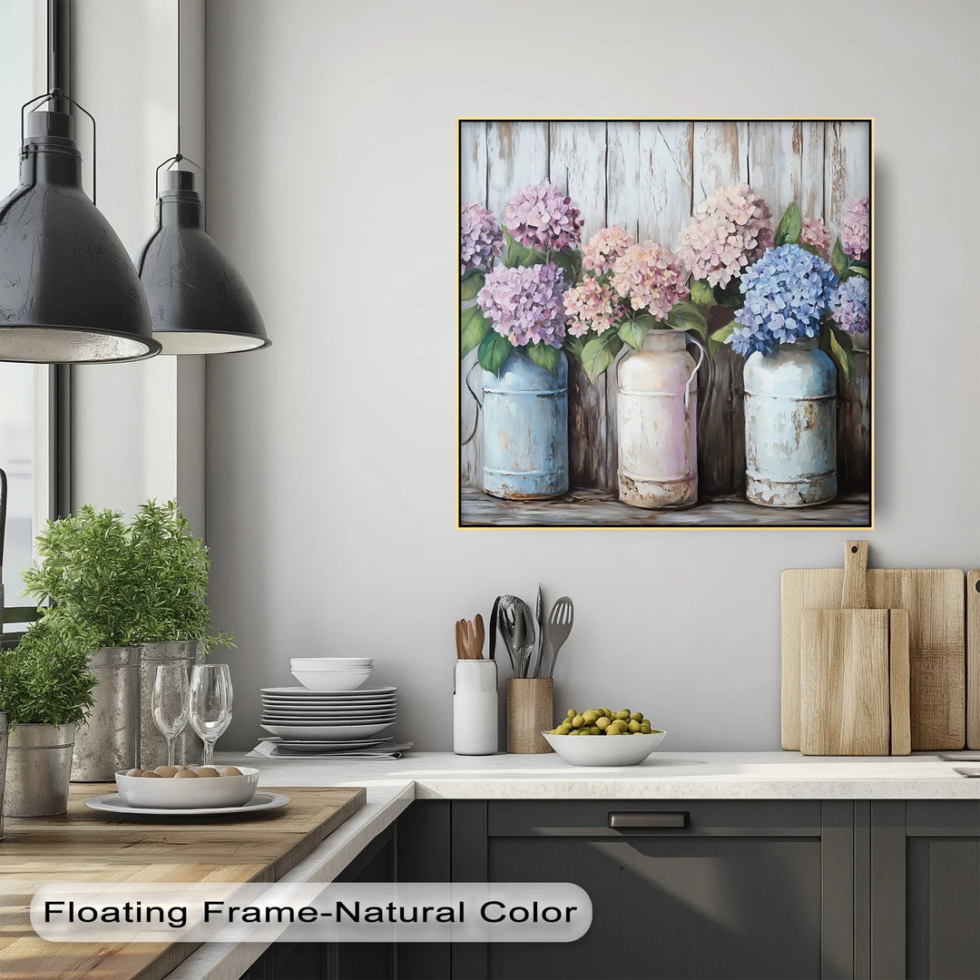 Rustic Hydrangeas in Vintage Milk Cans – Kitchen Canvas Prints - MyPhotoStation