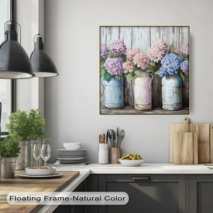 Rustic Hydrangeas in Vintage Milk Cans – Kitchen Canvas Prints - MyPhotoStation