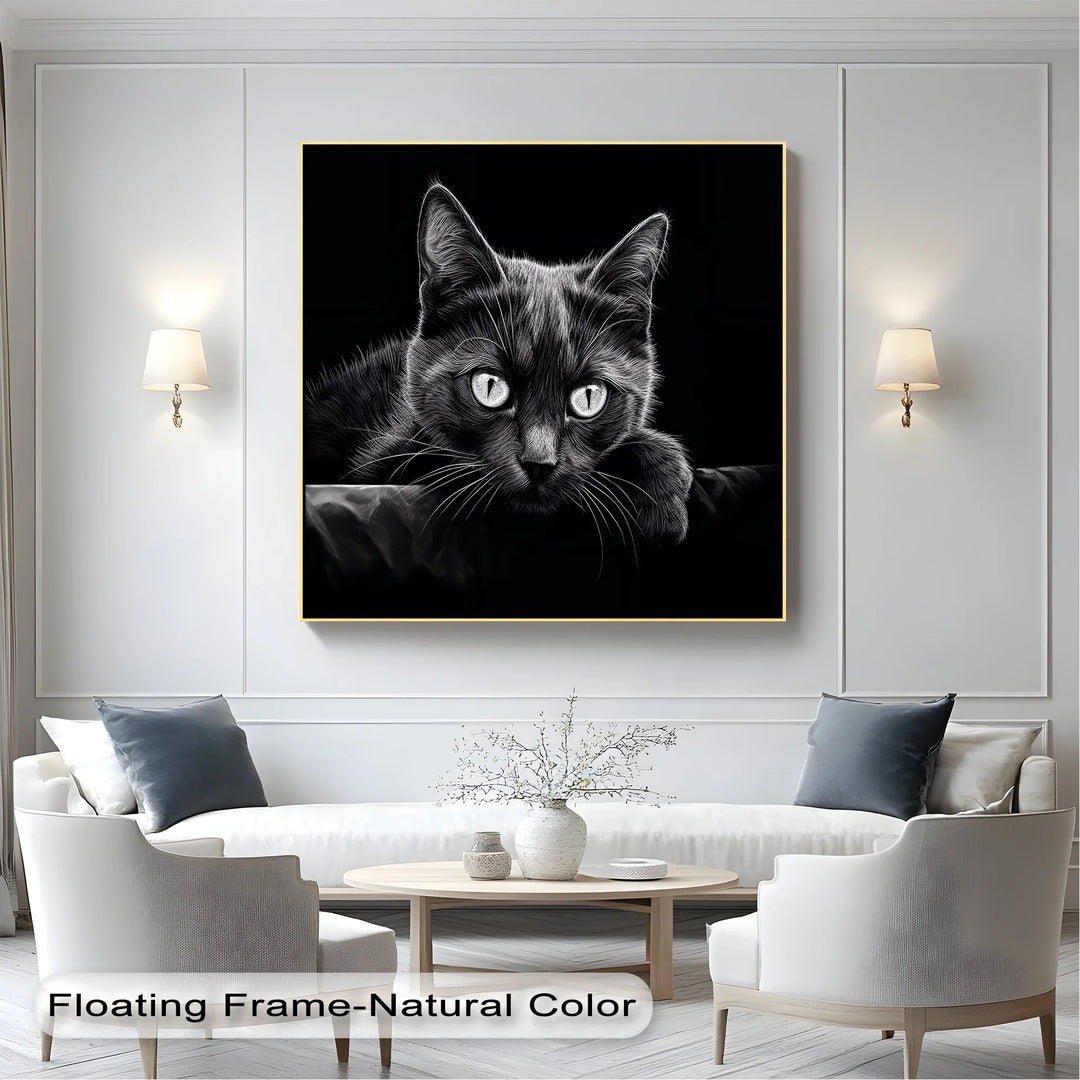 Midnight Gaze – Black Cat in Monochrome Shadow Cat Canvas Print - MyPhotoStation