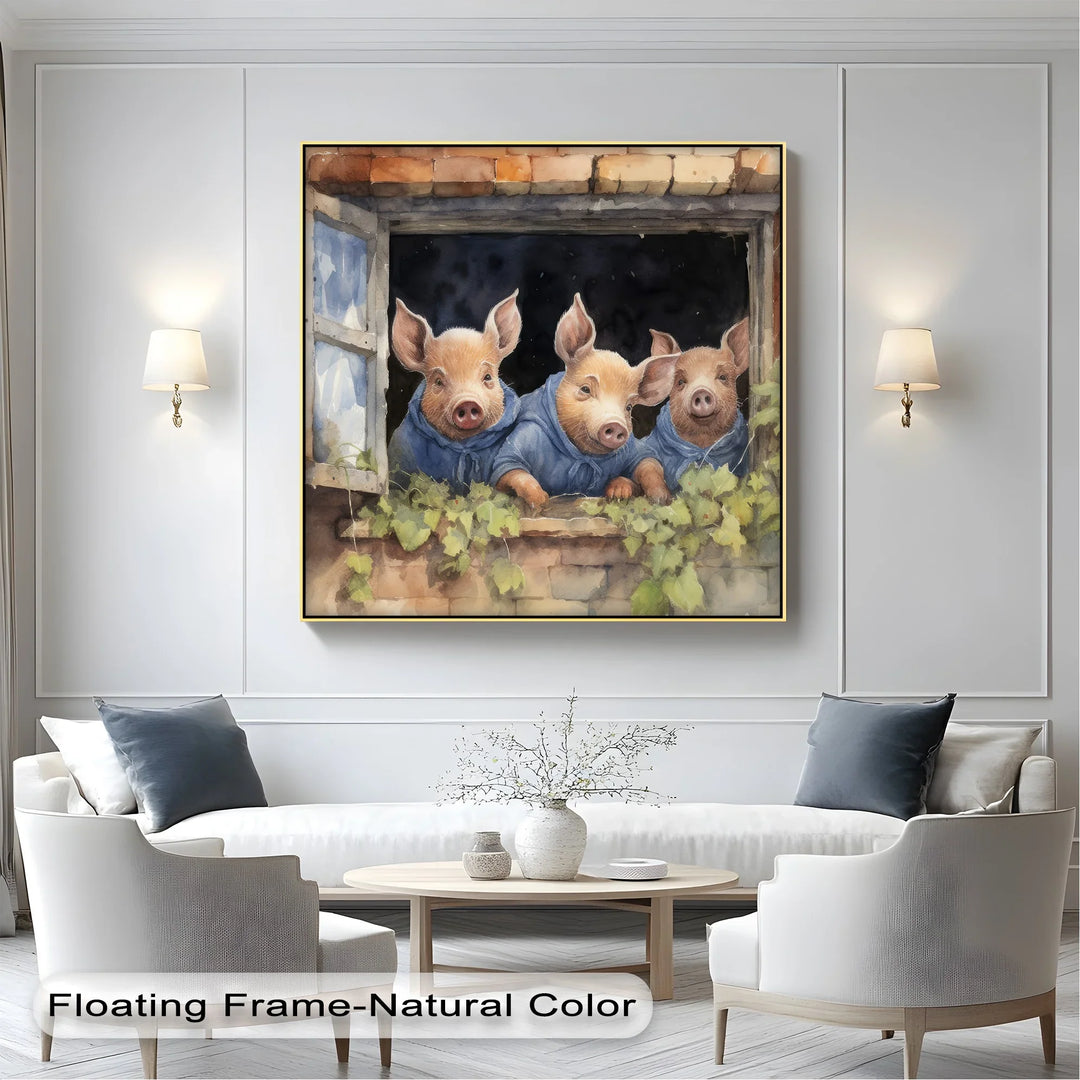 Three Little Pigs at the Window – Animal Canvas Print - MyPhotoStation