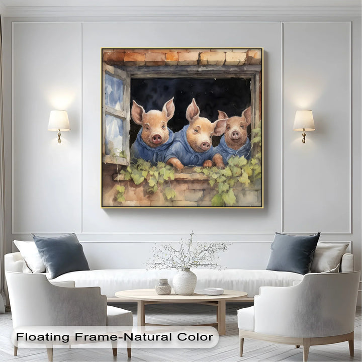 Three Little Pigs at the Window – Animal Canvas Print - MyPhotoStation