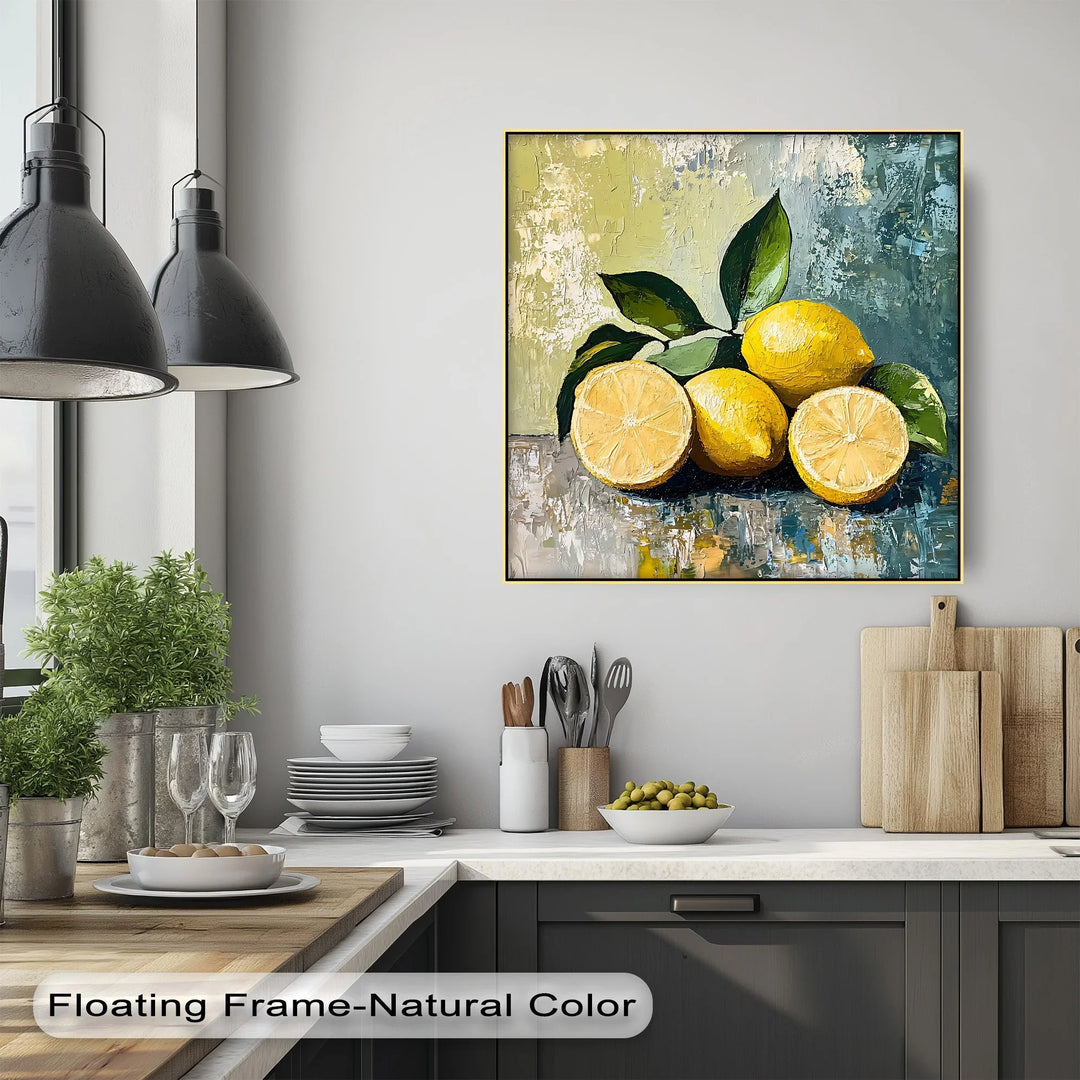 Vibrant Lemons on Blue – Textured Still Life Kitchen Canvas Art - MyPhotoStation