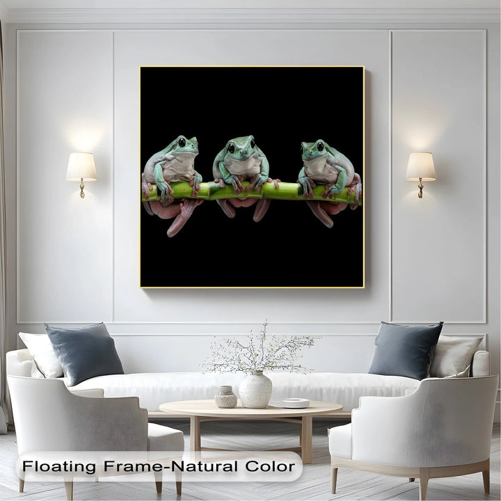Trio of Tree Frogs on Bamboo – Animal Canvas Print - MyPhotoStation