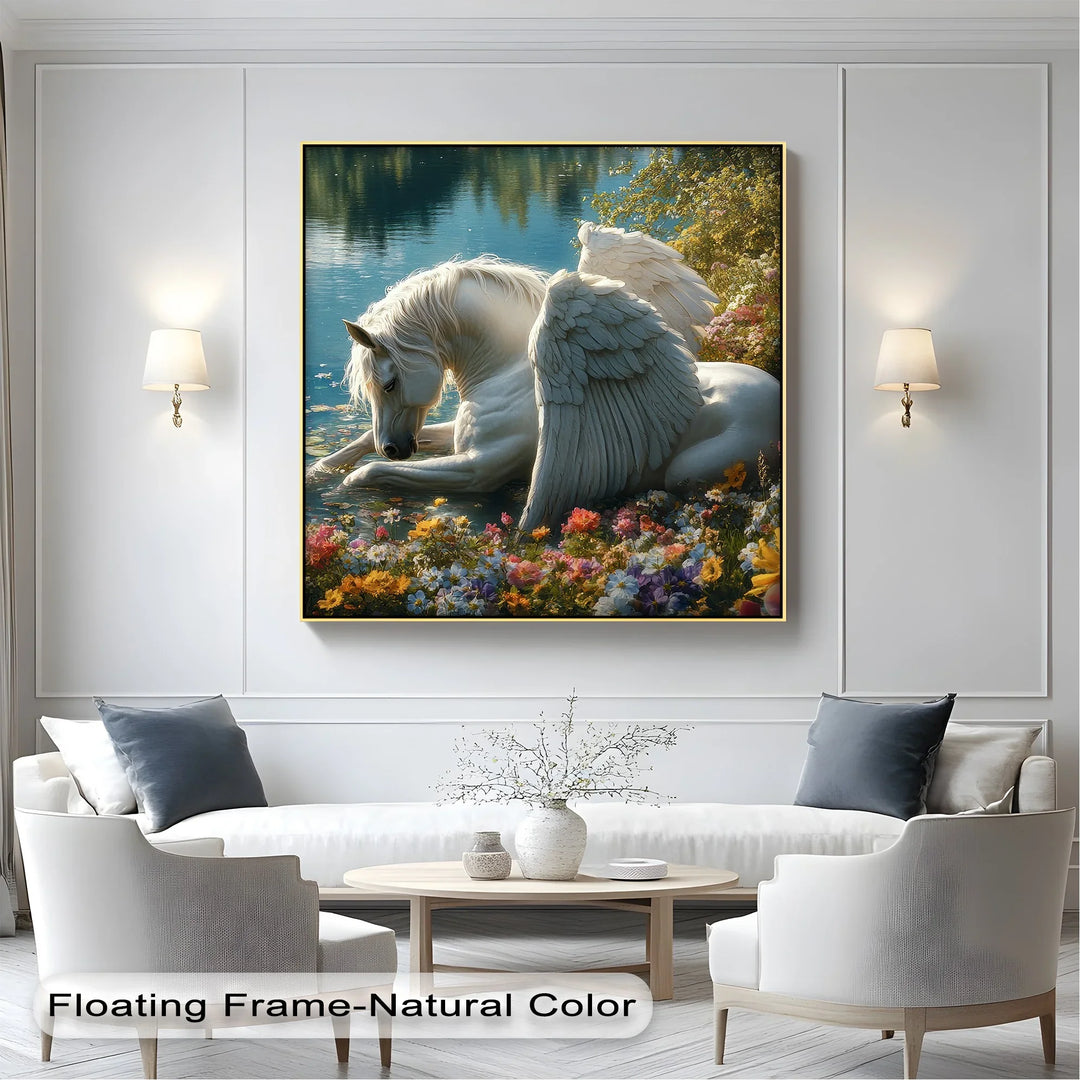Serene Winged Unicorn by the Water – Fantasy Animal Canvas Print - MyPhotoStation