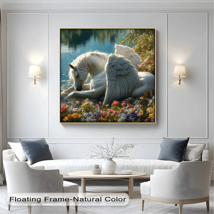 Serene Winged Unicorn by the Water – Fantasy Animal Canvas Print - MyPhotoStation