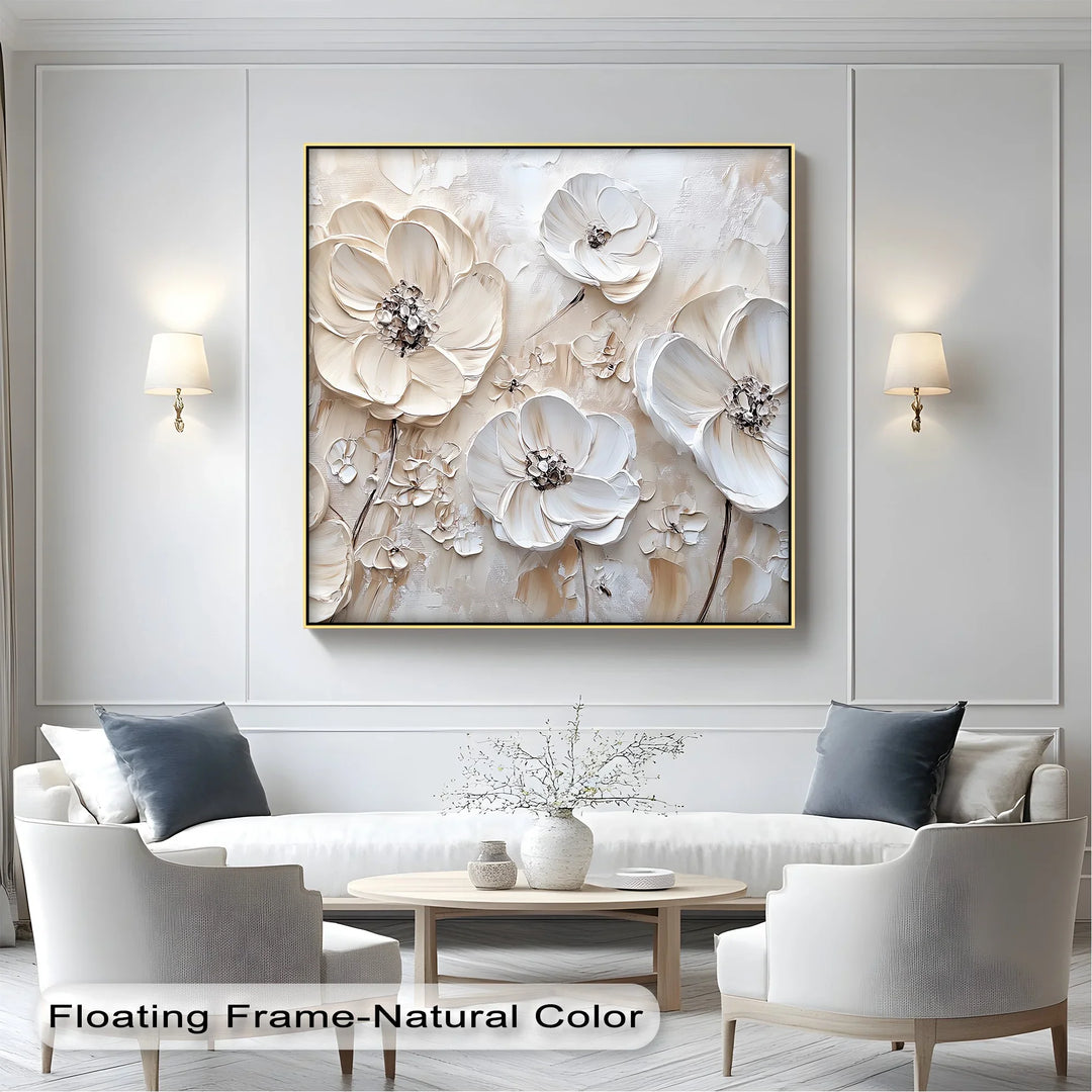 Ivory Elegance – Textured White Flower Canvas Wall Art - MyPhotoStation