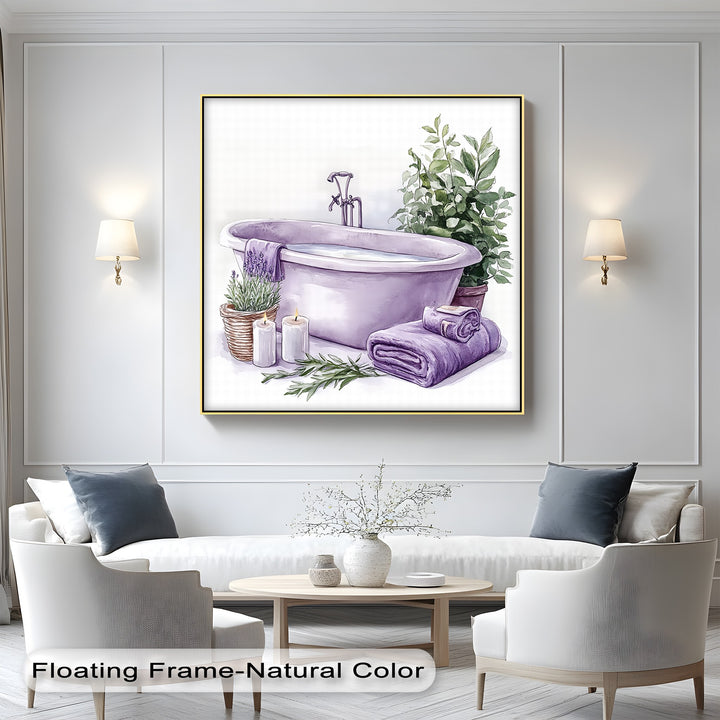 Designed for wellness lovers, this lavender-themed canvas print adds harmony and style to your bath area with its delicate textures and natural elements.

