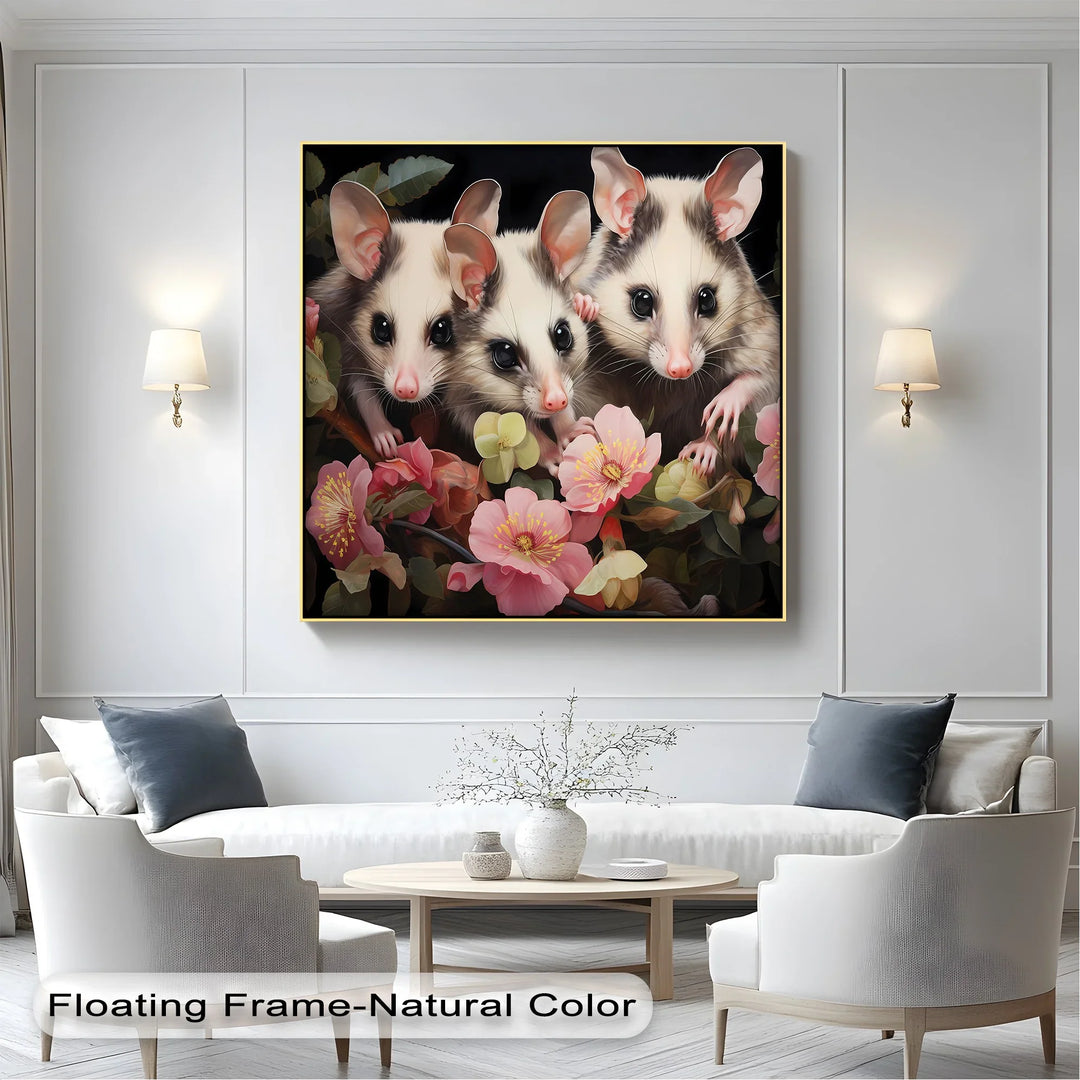 Curious Possum Trio Among Blossoms – Animal Canvas Print - MyPhotoStation