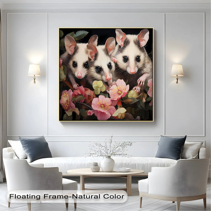 Curious Possum Trio Among Blossoms – Animal Canvas Print - MyPhotoStation