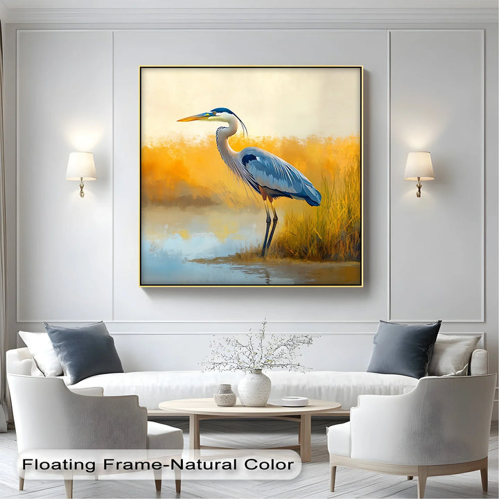 Still Waters – Majestic Heron in Misty Marshland Canvas Wall Art - MyPhotoStation