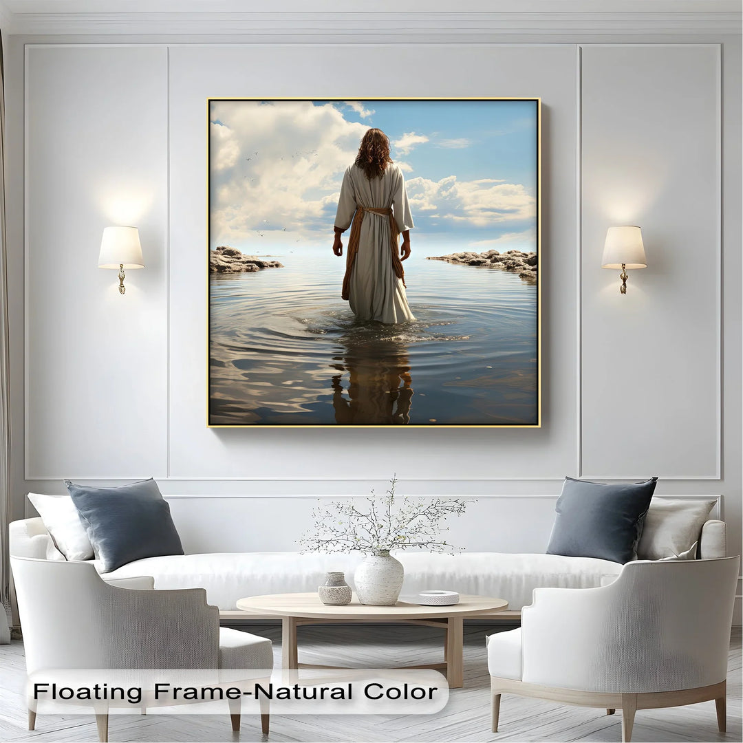 Heavenly reflection on water – Jesus wall art canvas print.

