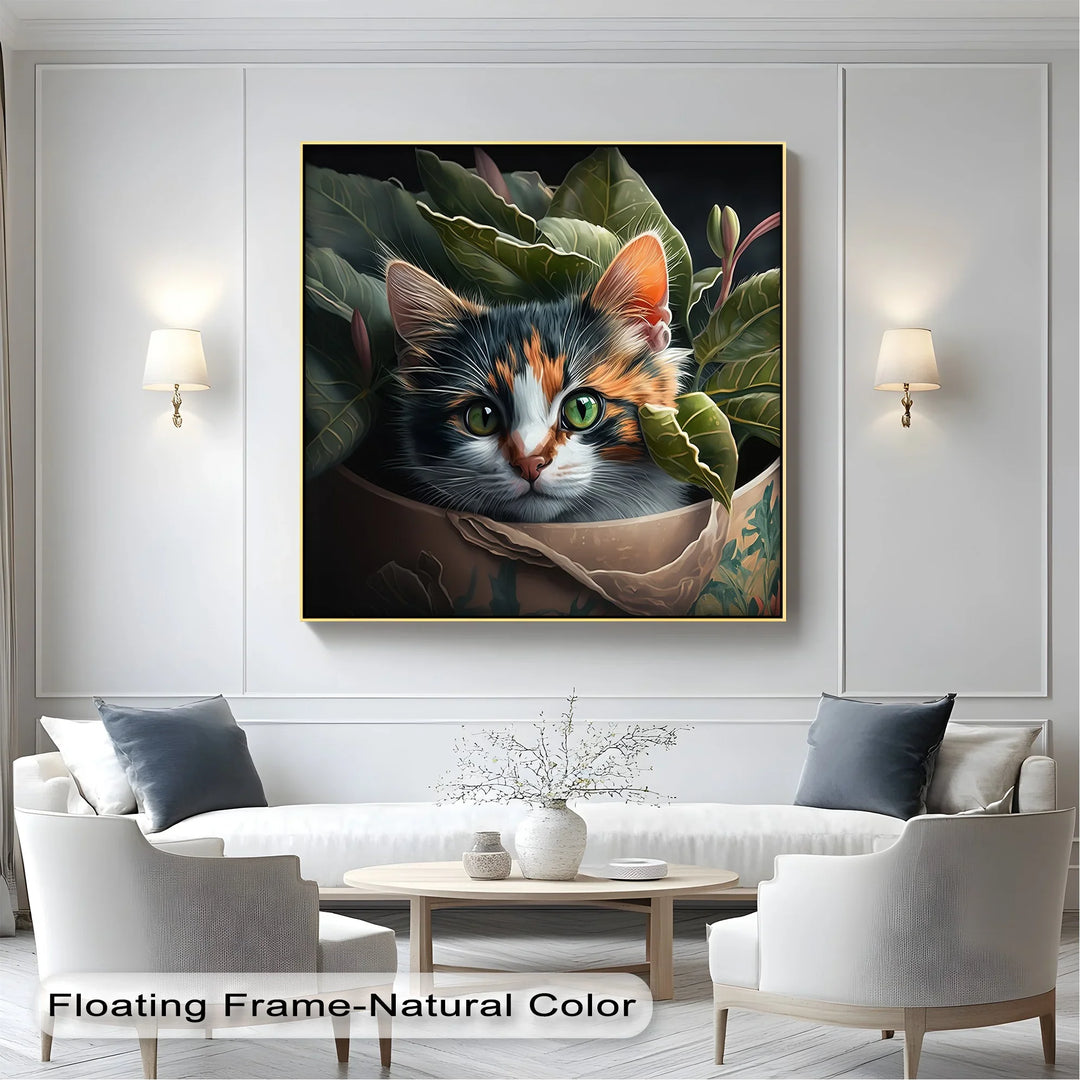 Jungle Hideout – Calico Cat Peeking Through Greenery Cat Canvas Print - MyPhotoStation