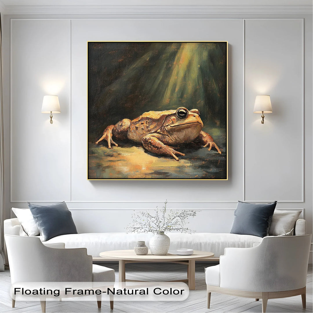 Enlightened Watcher – Dramatic Frog Under Spotlight Canvas Print - MyPhotoStation