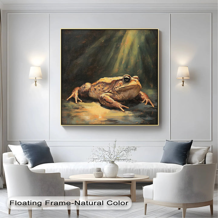 Enlightened Watcher – Dramatic Frog Under Spotlight Canvas Print - MyPhotoStation