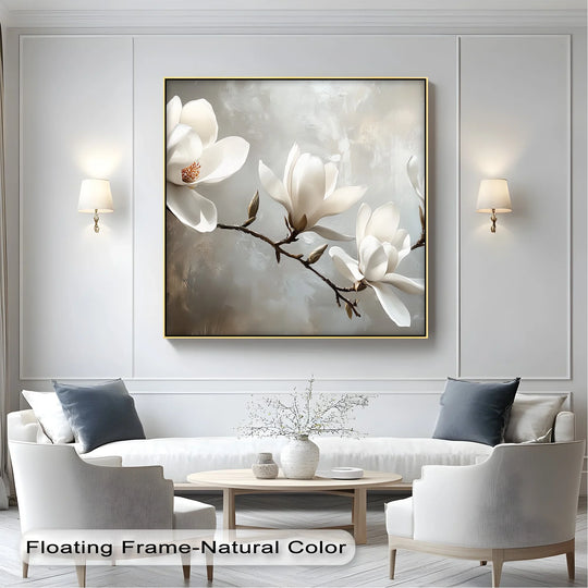 Graceful Magnolia – minimalist botanical canvas print for serene interiors.

