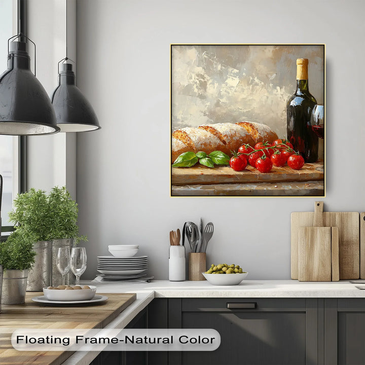 Italian Kitchen Still Life – Wine, Bread & Tomato Kitchen Canvas Art - MyPhotoStation
