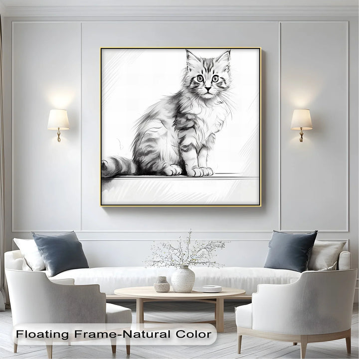 Whiskered Innocence – Fluffy Kitten Pencil Sketch Cat Canvas Print - MyPhotoStation