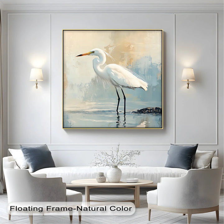 Still Waters – Majestic Egret in Soft Pastels Canvas Wall Art - MyPhotoStation