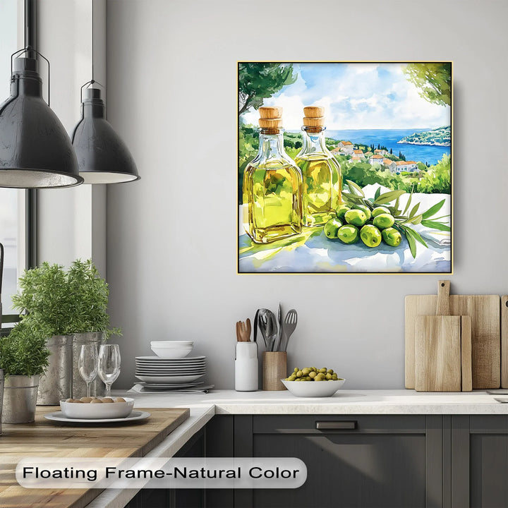 Mediterranean Harvest – Olive Oil Bottles Kitchen Canvas Print - MyPhotoStation