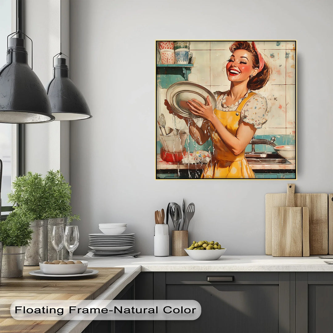 Cheerful Retro Dishwashing – Vintage Kitchen Canvas Prints - MyPhotoStation