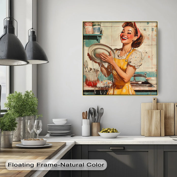 Cheerful Retro Dishwashing – Vintage Kitchen Canvas Prints - MyPhotoStation
