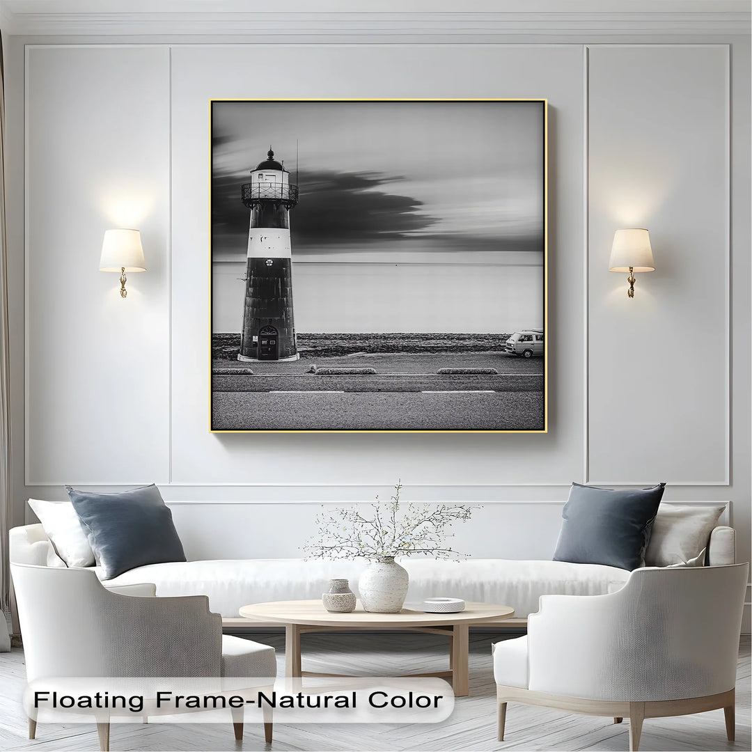 Solitary Beacon – Black and White Lighthouse Canvas Print - MyPhotoStation
