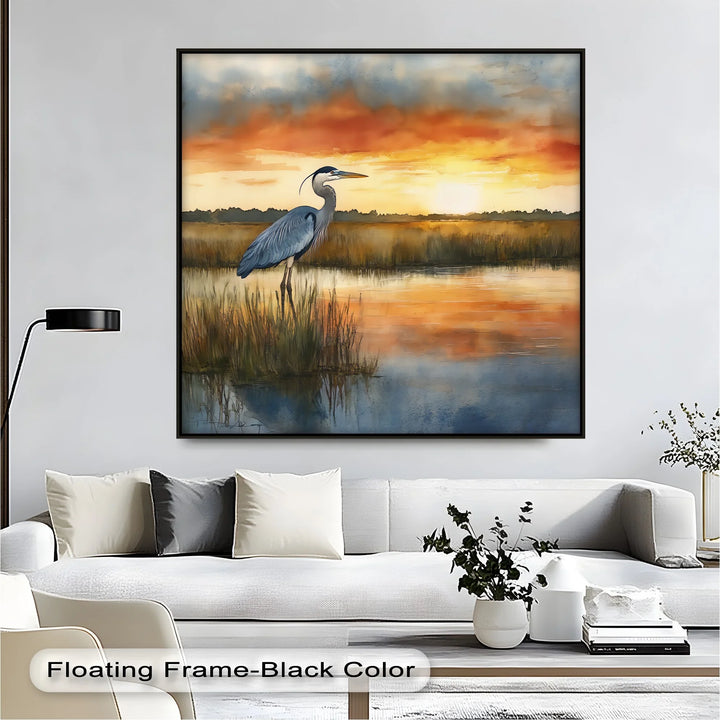 Golden Hour Marshland – Sunset Heron Canvas Wall Art - MyPhotoStation