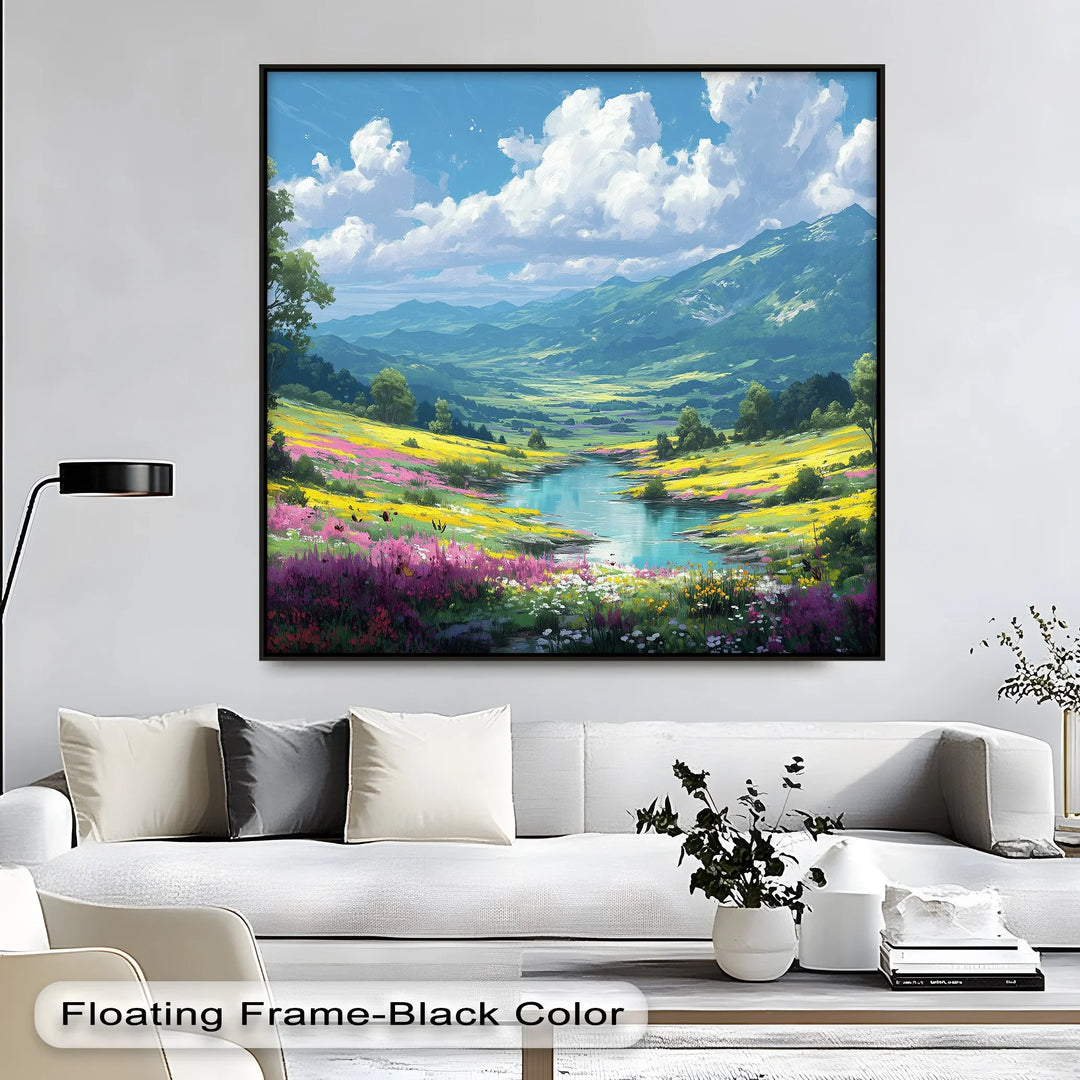 Blossoming Valley – Serene Wildflower Landscape Canvas Print - MyPhotoStation
