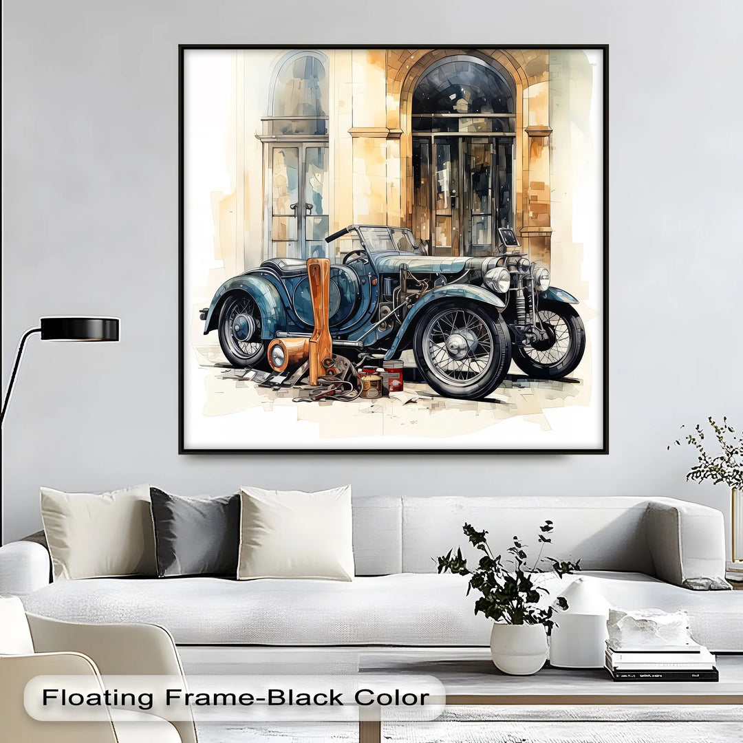 Vintage Blue Roadster & Tools – Car Canvas Print