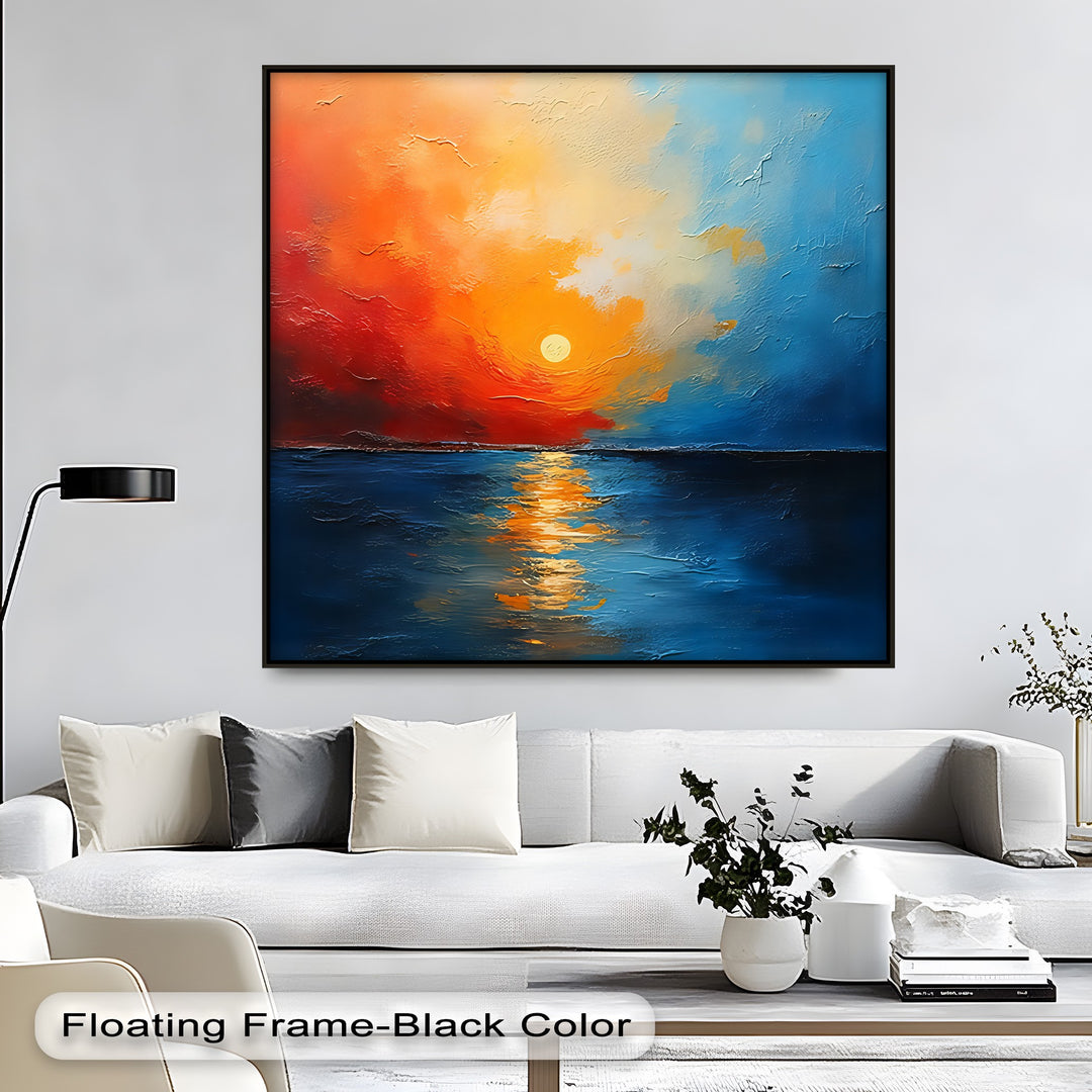 Fiery Horizon – Abstract Sunset Seascape Canvas Wall Art | Framed Art