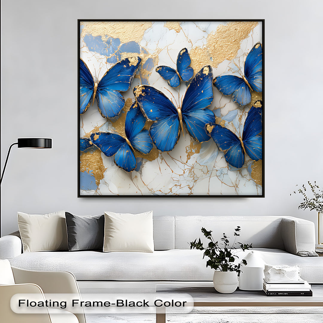 Royal Blue Flight – Gold-Accented Butterfly Canvas Print