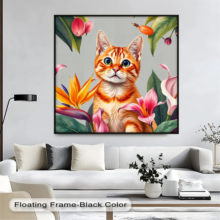 Tropical Curiosity – Orange Tabby Among Exotic Flowers Cat Canvas Print - MyPhotoStation