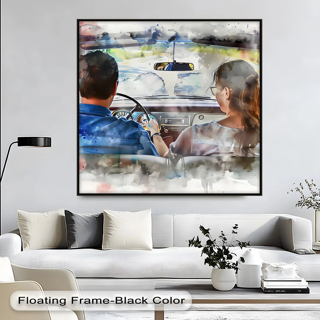 Romantic Couple Driving Vintage - Car Canvas Print