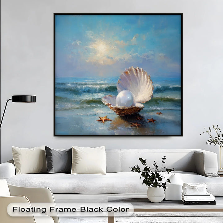 Open Seashell and Pearl at Shore – Coastal Canvas Print - MyPhotoStation