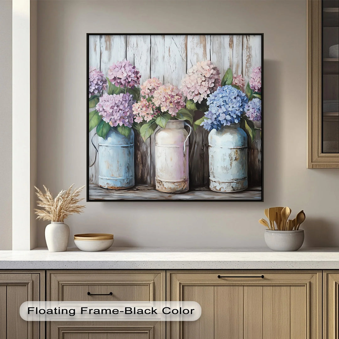 Rustic Hydrangeas in Vintage Milk Cans – Kitchen Canvas Prints - MyPhotoStation