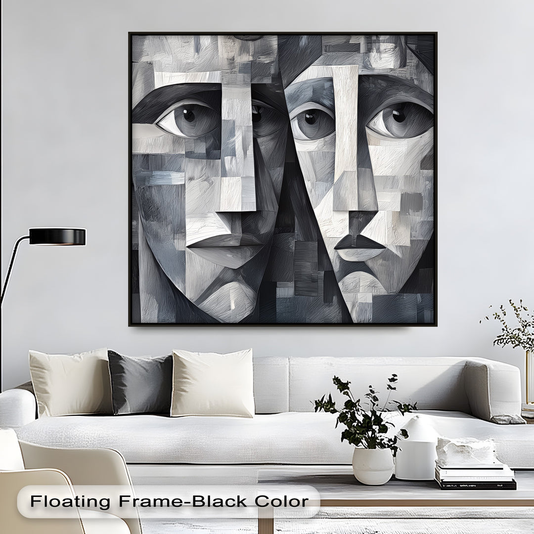 Fragmented Souls – Monochrome Abstract Faces Canvas Print
