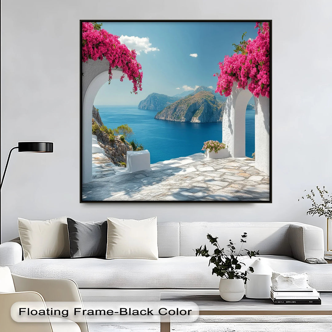 Cliffside Arches with Bougainvillea - Landscape Canvas Print