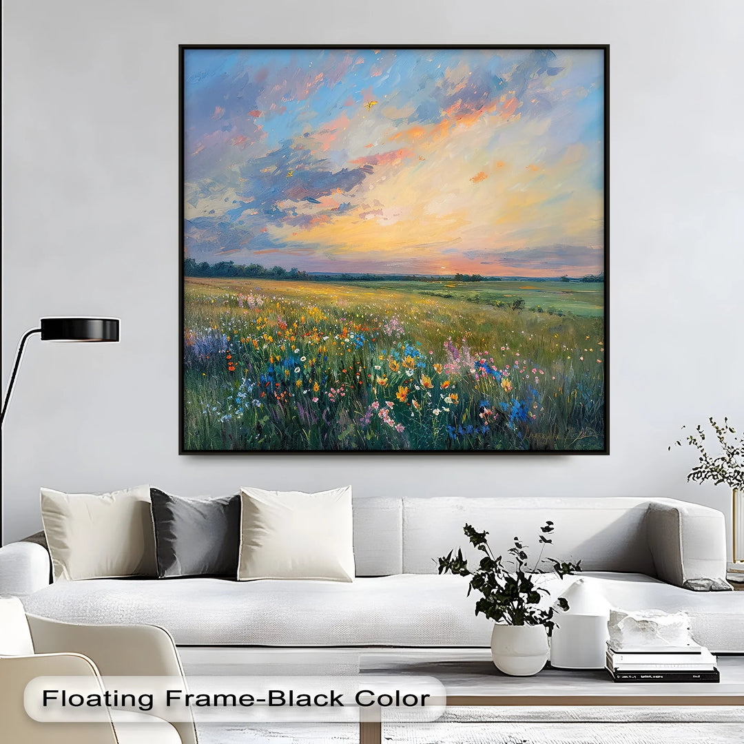Sunset Over Wildflower Meadow - Landscape Canvas Print