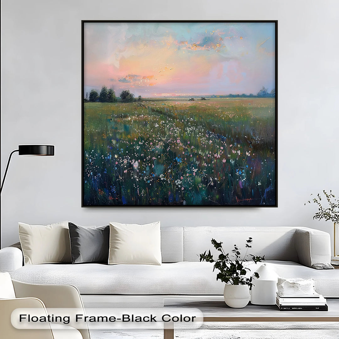 Pastel Twilight – Meadow in Bloom Landscape Canvas Print