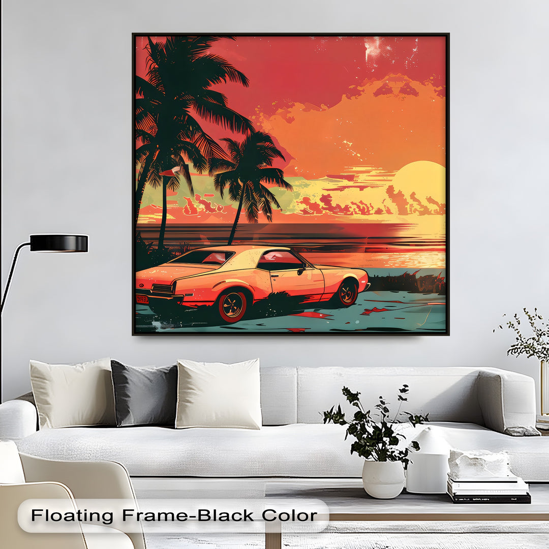 Golden Hour Drive – Sunset Muscle Car Canvas Print