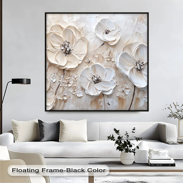 Ivory Elegance – Textured White Flower Canvas Wall Art - MyPhotoStation