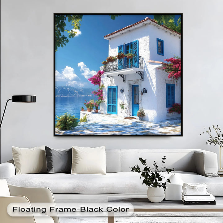 Coastal House with Flowers - Landscape Canvas Print