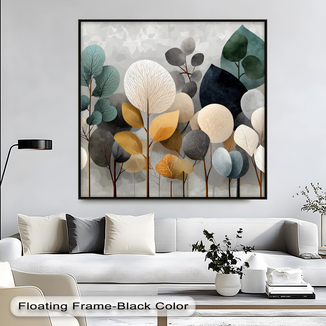 Geometric shapes compose this minimalist abstract forest canvas print, a modern botanical tree wall art showcasing some of the best canvas prints.