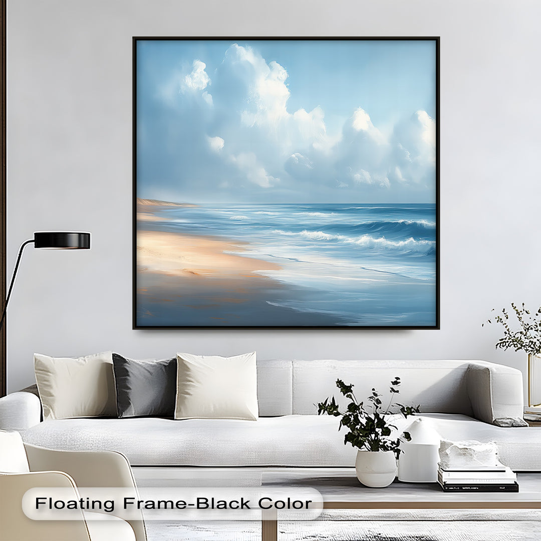 Designed for beach lovers, this coastal canvas wall art creates a soothing visual escape—ideal for entryways, living rooms, or wellness-focused interiors.

