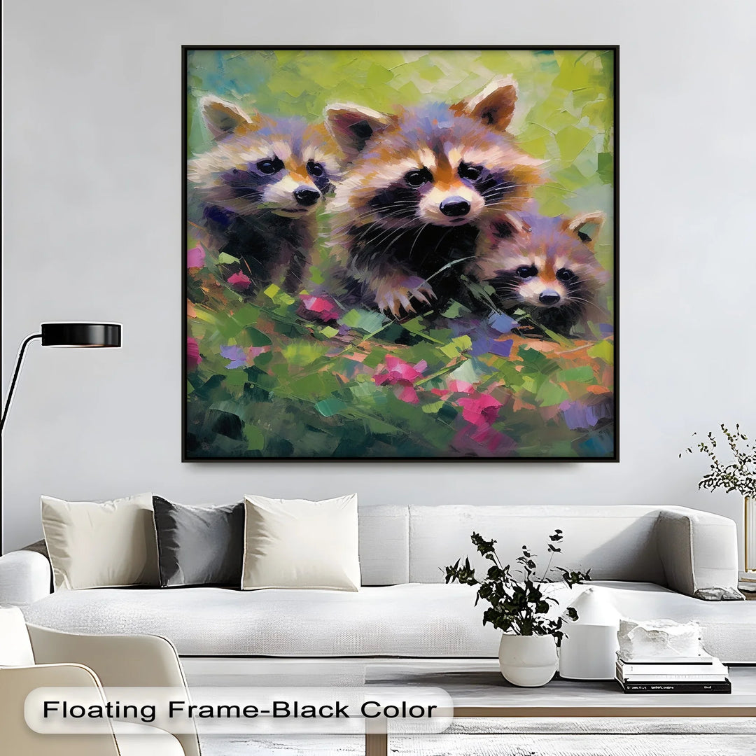 Curious Raccoons in the Wild – Vibrant Animal Canvas Print - MyPhotoStation