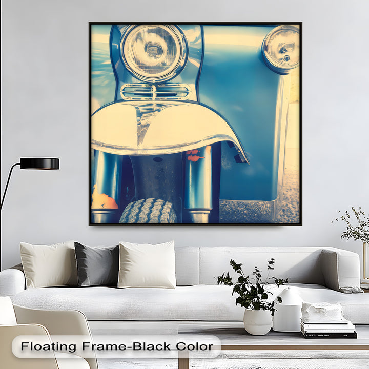 Chrome Nostalgia – Retro Blue Scooter Front Canvas Print